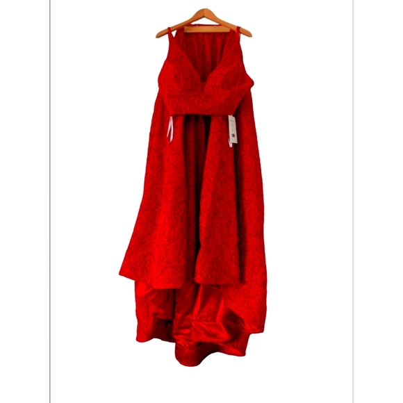 New Sherri Hill Brallette Cropped Holiday Lace Gown Prom Wedding Dress Red Sz 10